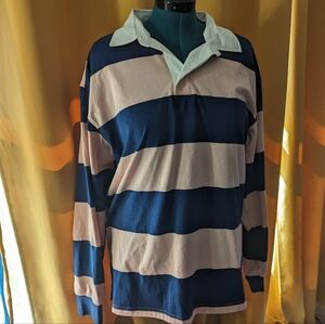 Pink/Navy striped collared L shirt by Original Use